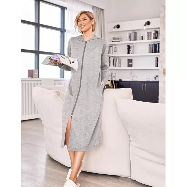 Ekouaer Robe for Women Zipper Robe Loungewear Full Length Sleepwear Pockets Housecoat Casual Straight RobeAlight Grey
