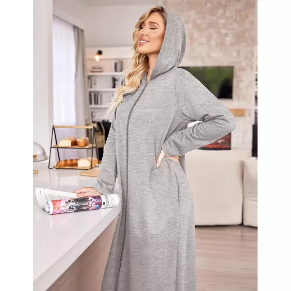 Ekouaer Robe for Women Zipper Robe Loungewear Full Length Sleepwear Pockets Housecoat Casual Straight RobeAlight Grey
