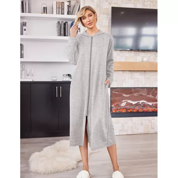 Ekouaer Robe for Women Zipper Robe Loungewear Full Length Sleepwear Pockets Housecoat Casual Straight RobeAlight Grey
