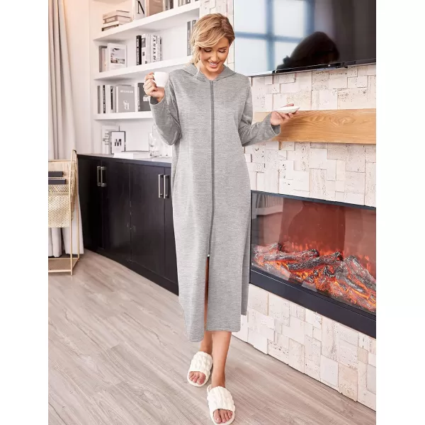 Ekouaer Robe for Women Zipper Robe Loungewear Full Length Sleepwear Pockets Housecoat Casual Straight RobeAlight Grey