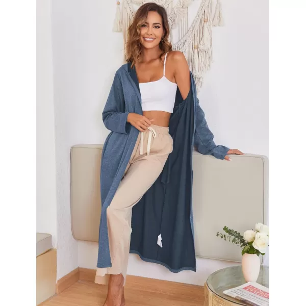 Ekouaer Robe for Women Zipper Robe Loungewear Full Length Sleepwear Pockets Housecoat Casual Straight RobeAnavy Blue
