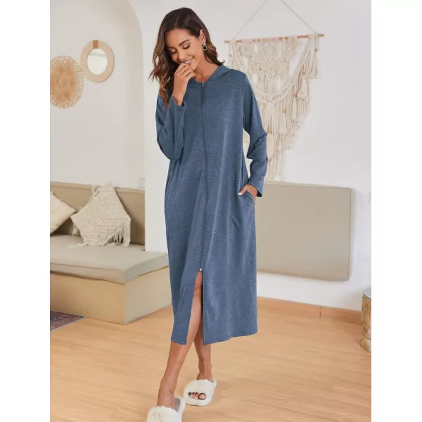 Ekouaer Robe for Women Zipper Robe Loungewear Full Length Sleepwear Pockets Housecoat Casual Straight RobeAnavy Blue
