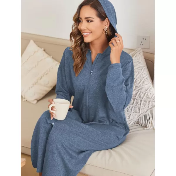 Ekouaer Robe for Women Zipper Robe Loungewear Full Length Sleepwear Pockets Housecoat Casual Straight RobeAnavy Blue