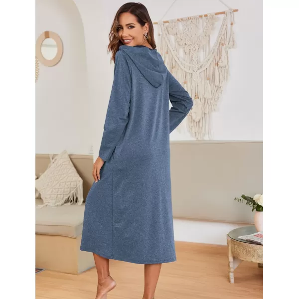 Ekouaer Robe for Women Zipper Robe Loungewear Full Length Sleepwear Pockets Housecoat Casual Straight RobeAnavy Blue