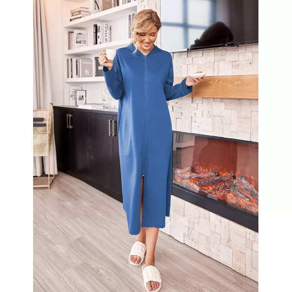 Ekouaer Robe for Women Zipper Robe Loungewear Full Length Sleepwear Pockets Housecoat Casual Straight RobeAsky Blue