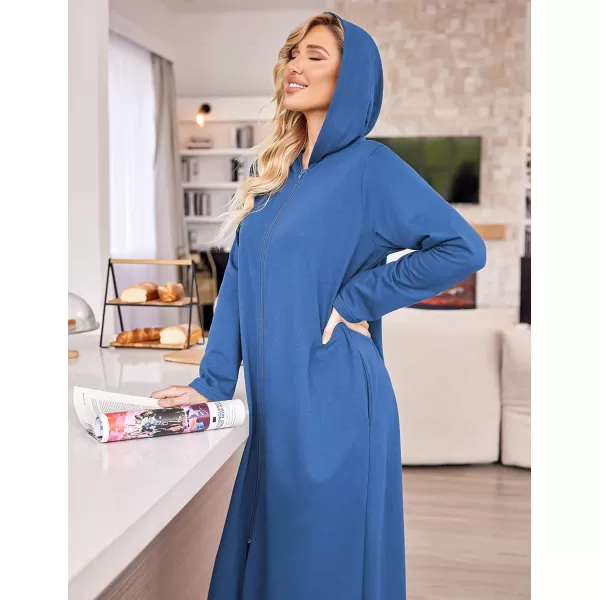 Ekouaer Robe for Women Zipper Robe Loungewear Full Length Sleepwear Pockets Housecoat Casual Straight RobeAsky Blue