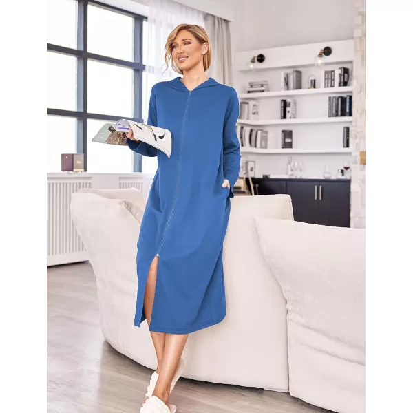 Ekouaer Robe for Women Zipper Robe Loungewear Full Length Sleepwear Pockets Housecoat Casual Straight RobeAsky Blue