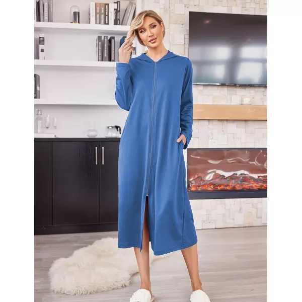 Ekouaer Robe for Women Zipper Robe Loungewear Full Length Sleepwear Pockets Housecoat Casual Straight RobeAsky Blue