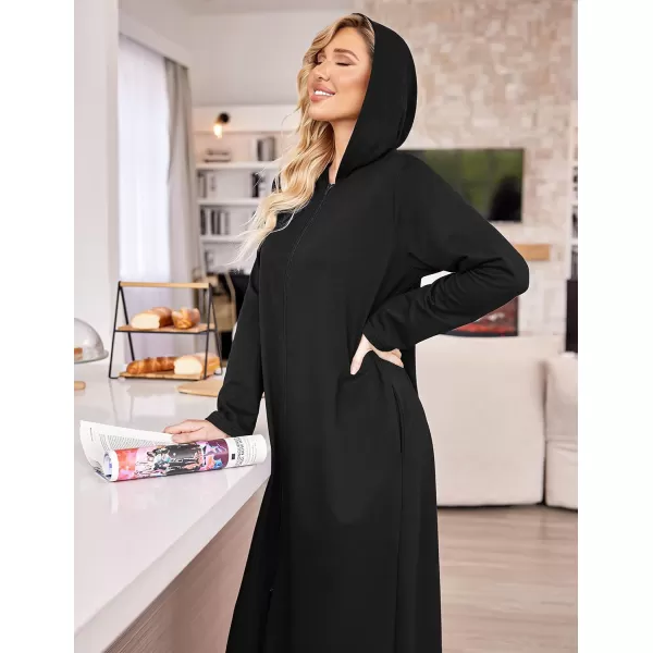 Ekouaer Robe for Women Zipper Robe Loungewear Full Length Sleepwear Pockets Housecoat Casual Straight RobeBblack