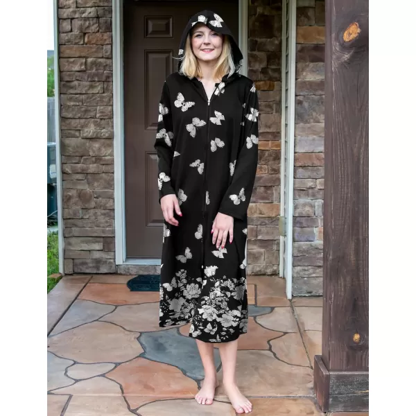 Ekouaer Robe for Women Zipper Robe Loungewear Full Length Sleepwear Pockets Housecoat Casual Straight RobeButterfly amp Flower