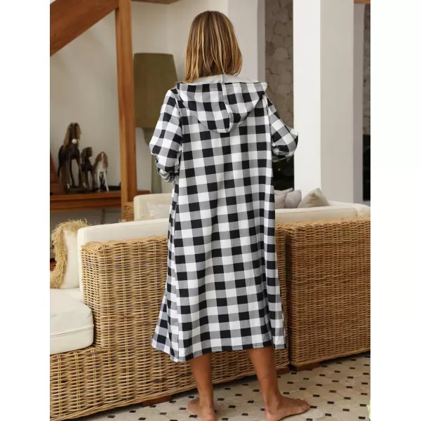 Ekouaer Robe for Women Zipper Robe Loungewear Full Length Sleepwear Pockets Housecoat Casual Straight RobeCblack amp White Plaid