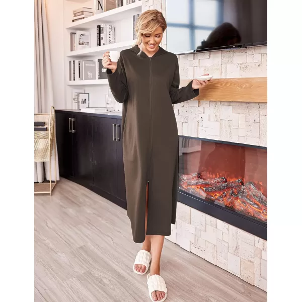 Ekouaer Robe for Women Zipper Robe Loungewear Full Length Sleepwear Pockets Housecoat Casual Straight RobeCkhaki