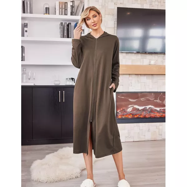 Ekouaer Robe for Women Zipper Robe Loungewear Full Length Sleepwear Pockets Housecoat Casual Straight RobeCkhaki