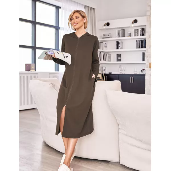 Ekouaer Robe for Women Zipper Robe Loungewear Full Length Sleepwear Pockets Housecoat Casual Straight RobeCkhaki