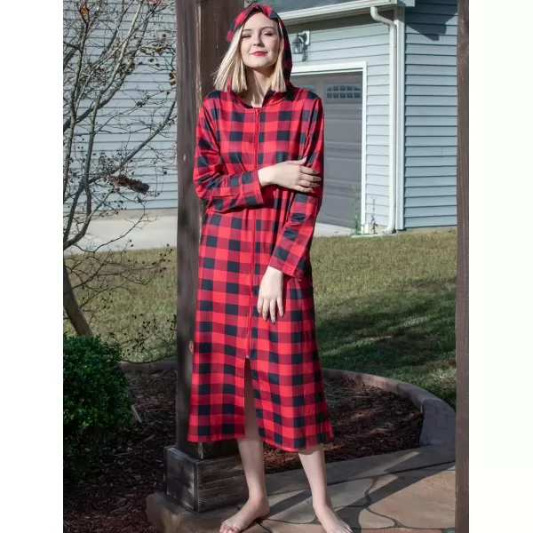 Ekouaer Robe for Women Zipper Robe Loungewear Full Length Sleepwear Pockets Housecoat Casual Straight RobeCred amp Black Plaid