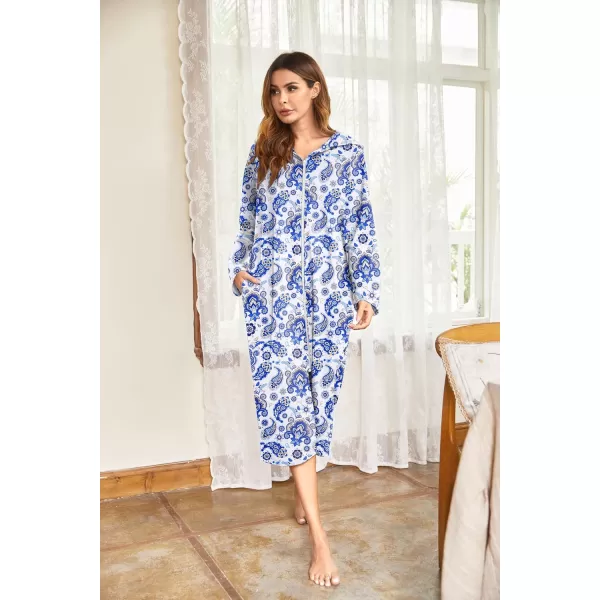 Ekouaer Robe for Women Zipper Robe Loungewear Full Length Sleepwear Pockets Housecoat Casual Straight RobePaisley