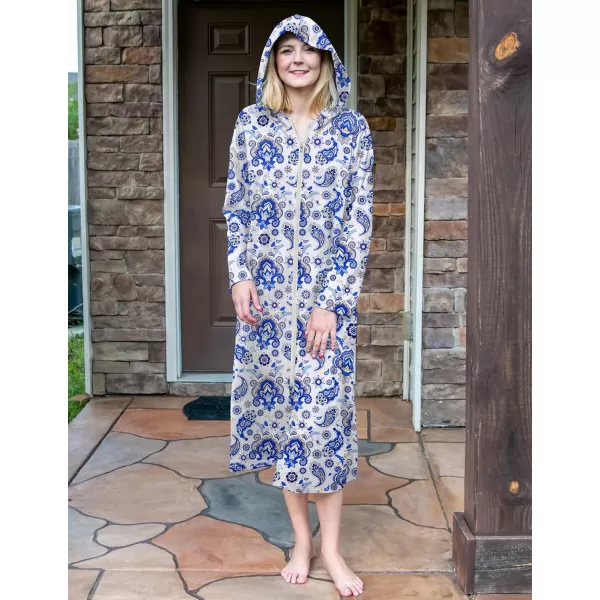 Ekouaer Robe for Women Zipper Robe Loungewear Full Length Sleepwear Pockets Housecoat Casual Straight RobePaisley