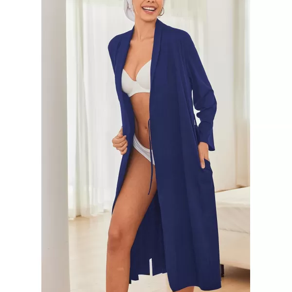 Ekouaer Robes for Women Long Sleeve Knit Kimono Bathrobe Soft Lightweight Loungewear Ladies Cotton SleepwearBlue