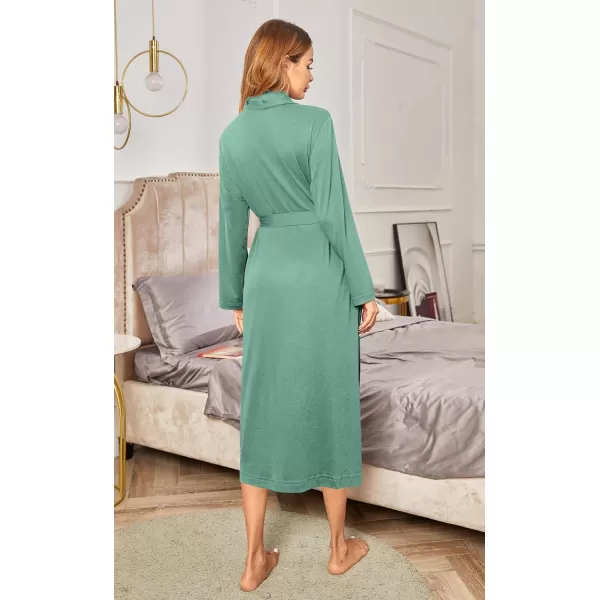Ekouaer Robes for Women Long Sleeve Knit Kimono Bathrobe Soft Lightweight Loungewear Ladies Cotton SleepwearCeladon Green