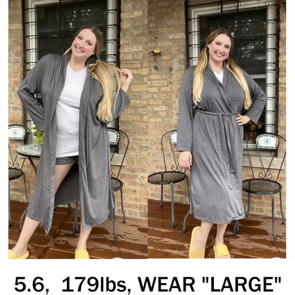 Ekouaer Robes for Women Long Sleeve Knit Kimono Bathrobe Soft Lightweight Loungewear Ladies Cotton SleepwearGrey