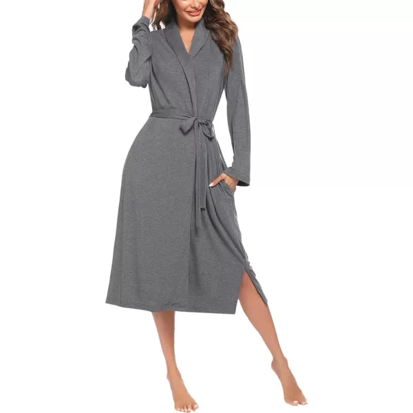 Ekouaer Robes for Women Long Sleeve Knit Kimono Bathrobe Soft Lightweight Loungewear Ladies Cotton SleepwearGrey