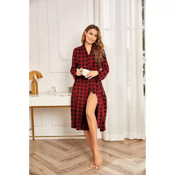 Ekouaer Robes for Women Long Sleeve Knit Kimono Bathrobe Soft Lightweight Loungewear Ladies Cotton SleepwearPlaid