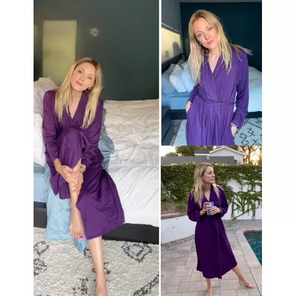 Ekouaer Robes for Women Long Sleeve Knit Kimono Bathrobe Soft Lightweight Loungewear Ladies Cotton SleepwearPurple