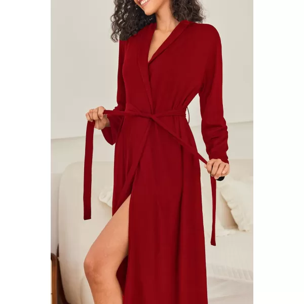 Ekouaer Robes for Women Long Sleeve Knit Kimono Bathrobe Soft Lightweight Loungewear Ladies Cotton SleepwearRed