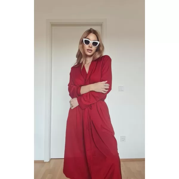 Ekouaer Robes for Women Long Sleeve Knit Kimono Bathrobe Soft Lightweight Loungewear Ladies Cotton SleepwearRed