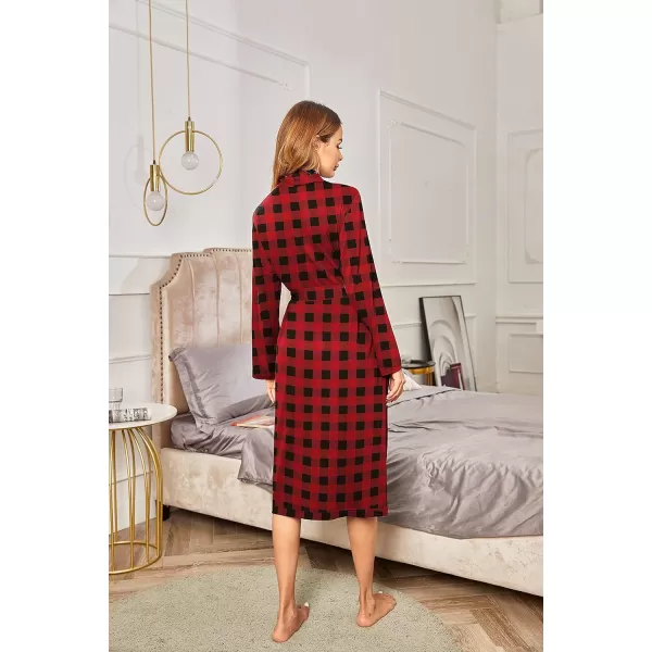 Ekouaer Robes for Women Long Sleeve Knit Kimono Bathrobe Soft Lightweight Loungewear Ladies Cotton SleepwearRed Plaid