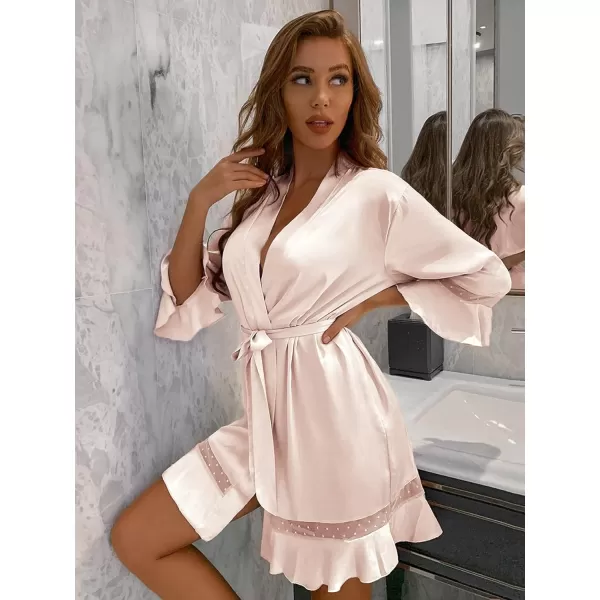 Ekouaer Robes for Women Satin Kimono Robes Ruffle Hem Silky Bathrobes Silk Robes Short Bridesmaids Robe Dressing Gown SXXLChampagne