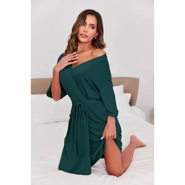 Ekouaer Robes for Women Short Knit Bathrobe Lightweight Soft Knit Sleepwear Casual Ladies LoungewearGreen