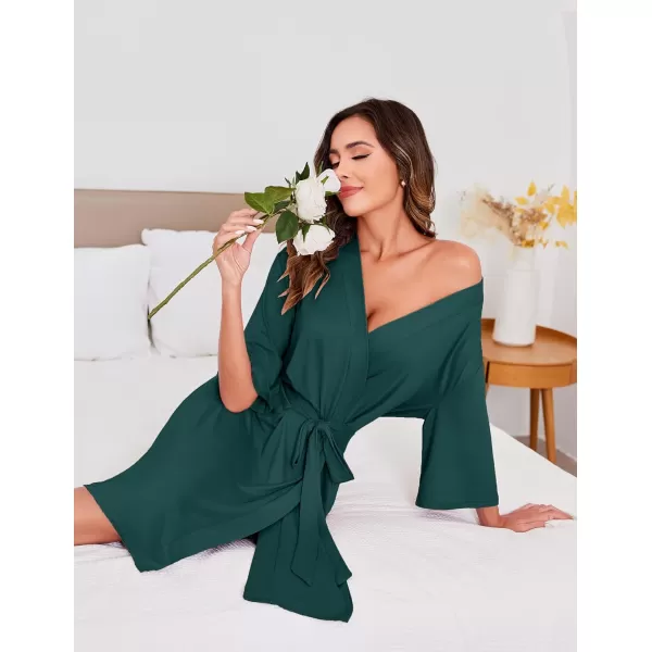 Ekouaer Robes for Women Short Knit Bathrobe Lightweight Soft Knit Sleepwear Casual Ladies LoungewearGreen