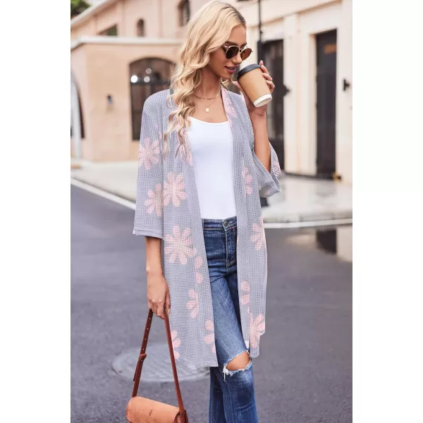 Ekouaer Robes for Women Waffle Knit Bathrobe Soft Lightweight Knee Length Loungewear SXXLBig Wafflefloral Purple
