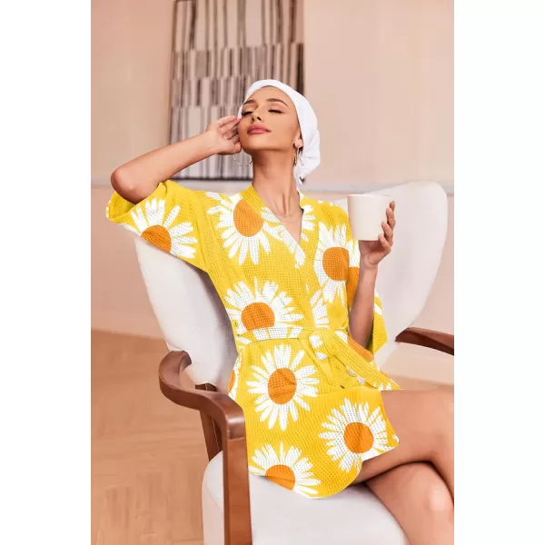 Ekouaer Robes for Women Waffle Knit Bathrobe Soft Lightweight Knee Length Loungewear SXXLBig Wafflefloral Yellow