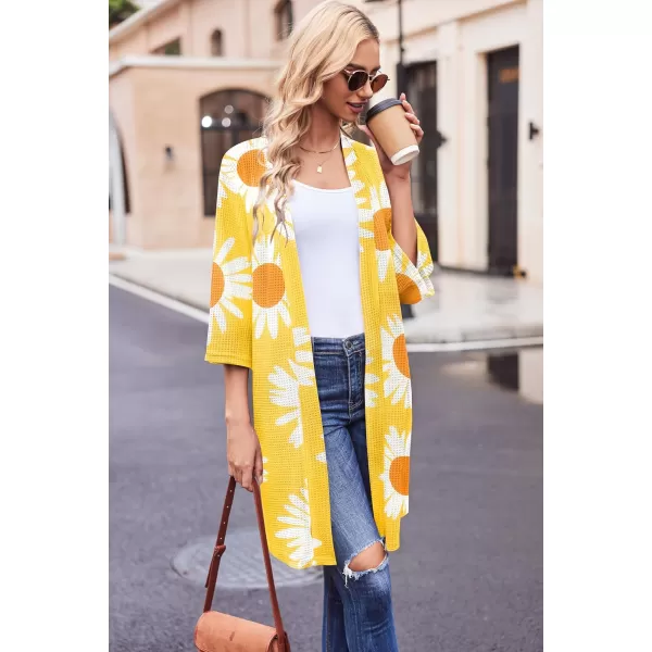 Ekouaer Robes for Women Waffle Knit Bathrobe Soft Lightweight Knee Length Loungewear SXXLBig Wafflefloral Yellow