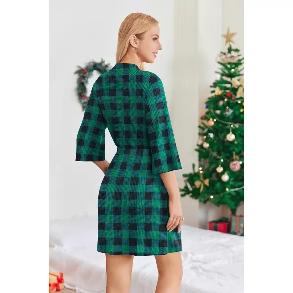 Ekouaer Robes for Women Waffle Knit Bathrobe Soft Lightweight Knee Length Loungewear SXXLBig Wafflegreen Plaid