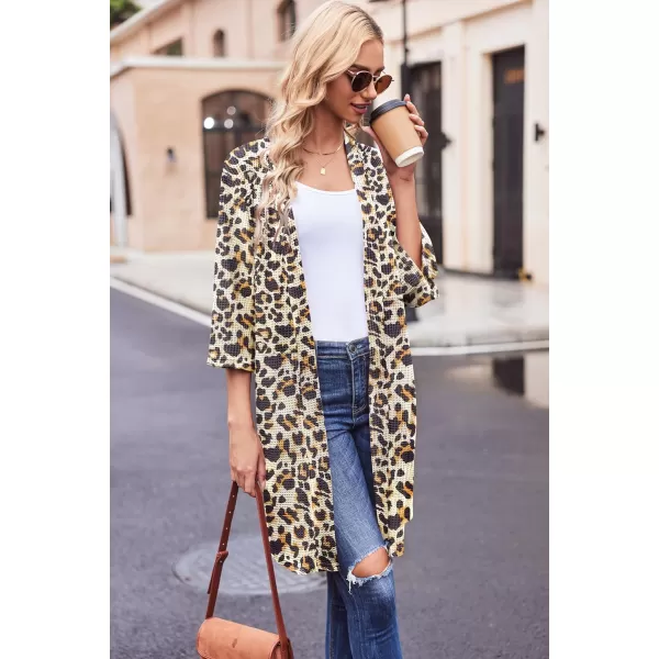 Ekouaer Robes for Women Waffle Knit Bathrobe Soft Lightweight Knee Length Loungewear SXXLBig Waffleleopard