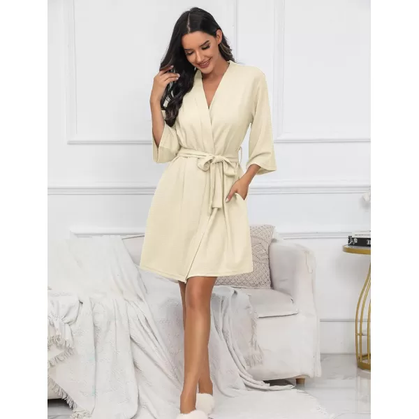 Ekouaer Robes for Women Waffle Knit Bathrobe Soft Lightweight Knee Length Loungewear SXXLSmall Waffleapricot