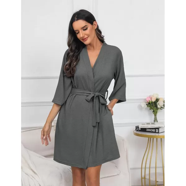 Ekouaer Robes for Women Waffle Knit Bathrobe Soft Lightweight Knee Length Loungewear SXXLSmall Waffledark Grey