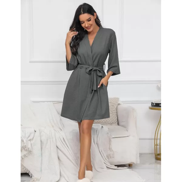 Ekouaer Robes for Women Waffle Knit Bathrobe Soft Lightweight Knee Length Loungewear SXXLSmall Waffledark Grey