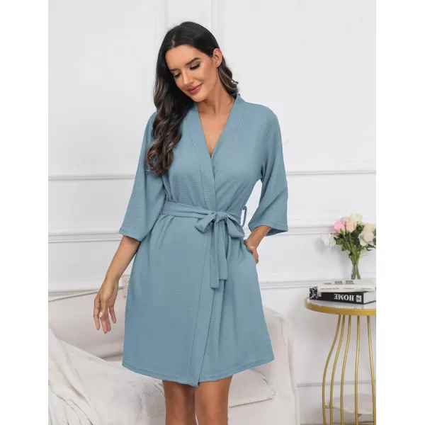 Ekouaer Robes for Women Waffle Knit Bathrobe Soft Lightweight Knee Length Loungewear SXXLSmall Wafflelight Blue