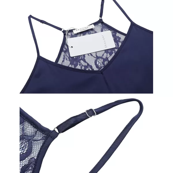 Ekouaer Satin Pajamas Women Lace Sleepwear Lingerie Cami Shorts Set Nightwear XSXXLBlue
