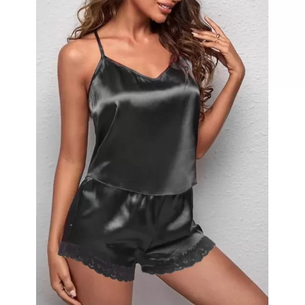 Ekouaer Satin Pajamas Women Lace Sleepwear Lingerie Cami Shorts Set Nightwear XSXXLDark Grey