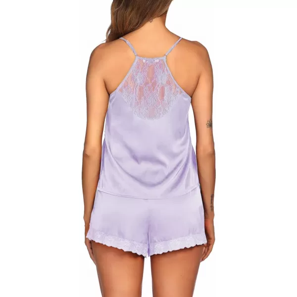 Ekouaer Satin Pajamas Women Lace Sleepwear Lingerie Cami Shorts Set Nightwear XSXXLLavender