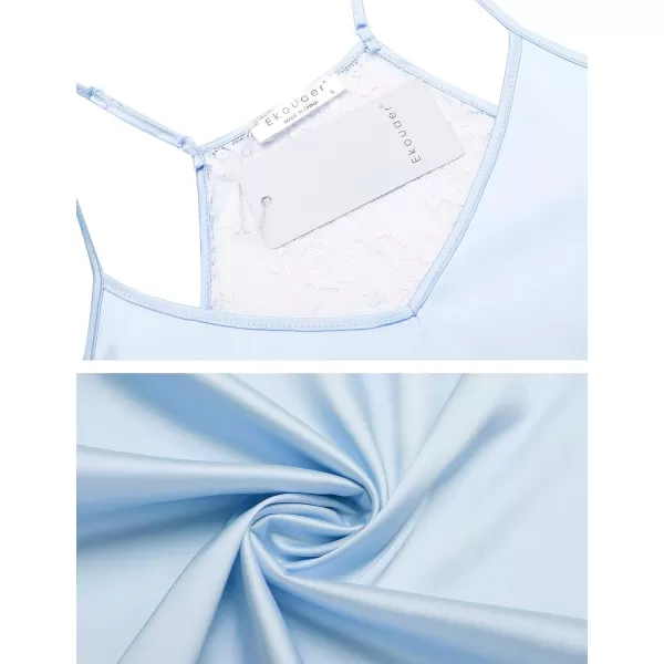 Ekouaer Satin Pajamas Women Lace Sleepwear Lingerie Cami Shorts Set Nightwear XSXXLLight Blue