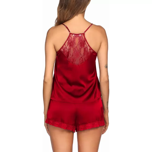 Ekouaer Satin Pajamas Women Lace Sleepwear Lingerie Cami Shorts Set Nightwear XSXXLRed