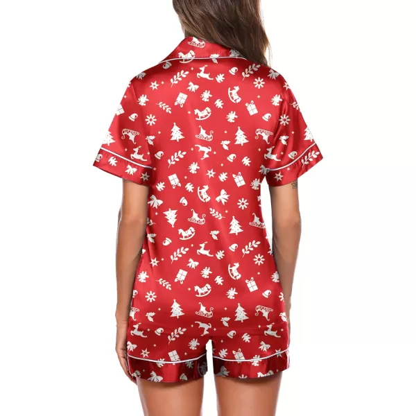 Ekouaer Satin Pajamas Womens Short Sleeve Sleepwear Soft Silk Button Down Loungewear Pjs Shorts Set SXXLChristmas Red