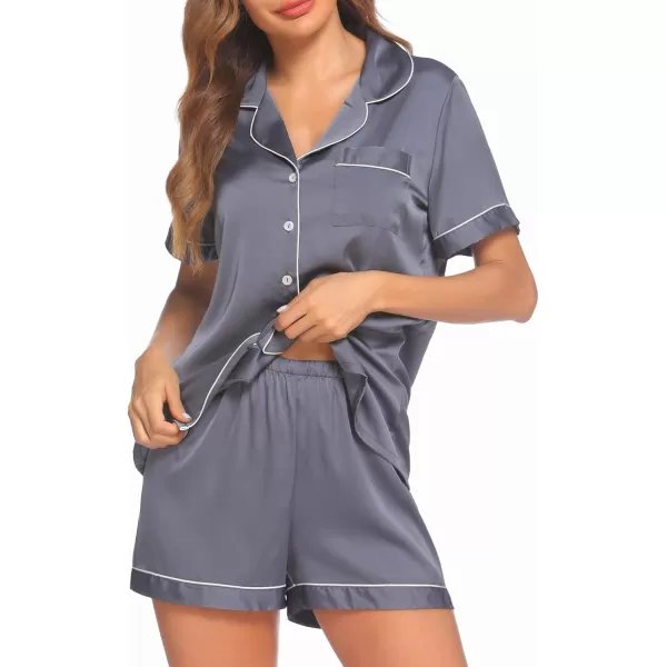 Ekouaer Satin Pajamas Womens Short Sleeve Sleepwear Soft Silk Button Down Loungewear Pjs Shorts Set SXXLGrey