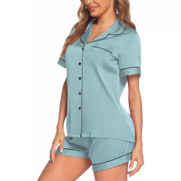 Ekouaer Satin Pajamas Womens Short Sleeve Sleepwear Soft Silk Button Down Loungewear Pjs Shorts Set SXXLLight Grey Blue